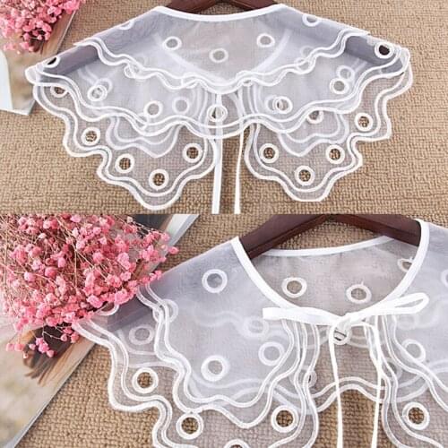 Women Detachable Dickey Lace False Fake Collar Shirt Lapel Embroidery Hollow Out