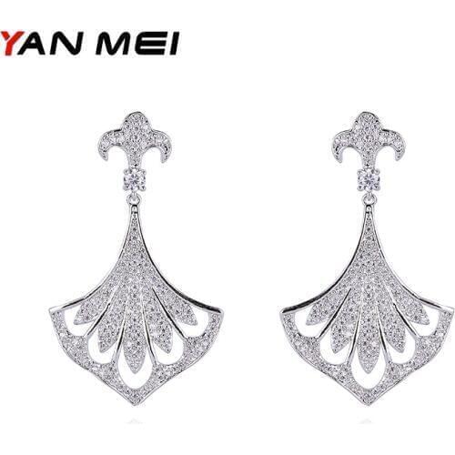 YAN MEI Luxury Trendy Brand AAA Cubic Zirconia Brincos Clear Stone Flower Dangle Earrings For Women