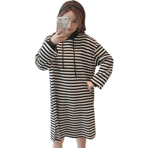 Womens Hoodies 2020 New Autumn Striped Female Pullover Loose Sweatshirts Dress Drawstring Large Size Ladies Hooded Tops N618