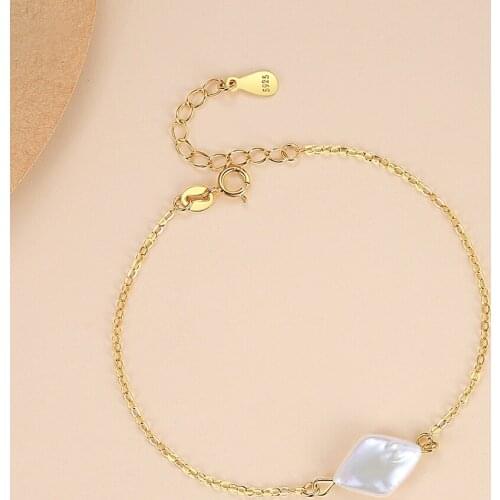 ELESHE Sterling Silver 925 Classic Chain Bracelet Wedding Jewelry 18K Gold Plated Rhombic Pearl Bracelets For Women Wholesale