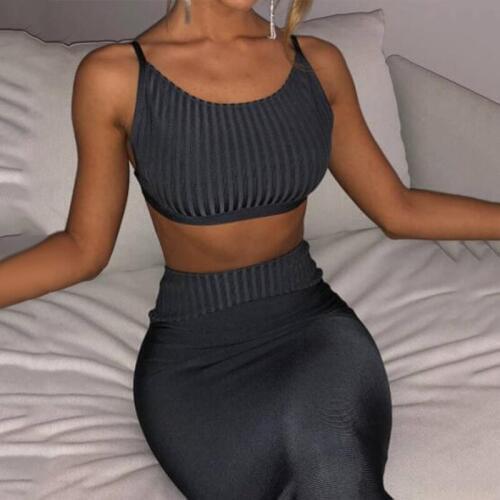 2019 Ribbed Knitted Sexy Summer Dress Women Two Pieces Set Backless Bandage Bodycon Party Long Dress Beach Dress Vestidos