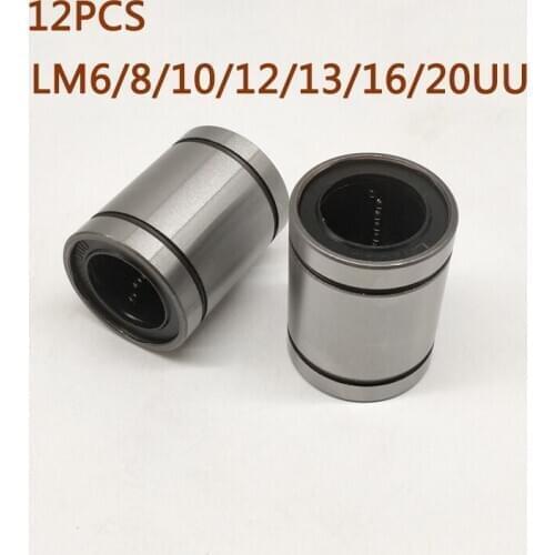12pcs LM8UU LM12UU LM13UU LM16UU LM20UU 8mm Linear Bushing Linear Bearings CNC Shaft Parts for 3d printer carbon chromium