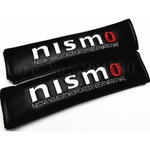 2Pcs Nismo Great Black PU Leather Car Seat Belt Shoulder Pad Seat Belt Cover Cushions