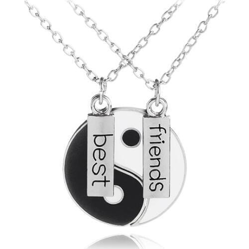 2 PCS Best Friends Necklace Jewelry Yin Yang Tai Chi Pendant Couples Paired BFF Necklaces Pendants Gift