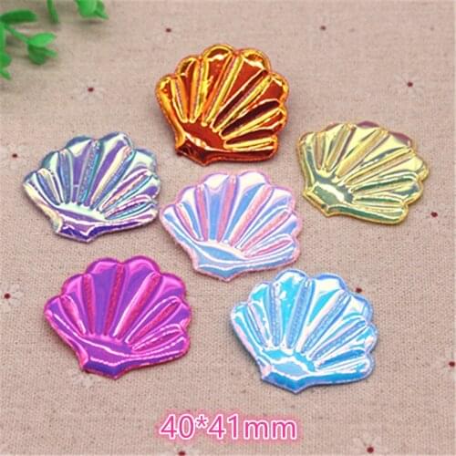 20pcs 40*41mm Mix Colors Shiny Pu Shell Padded Appliques Patches For Cake Insert Cards DIY Kid BB Clip Accessories