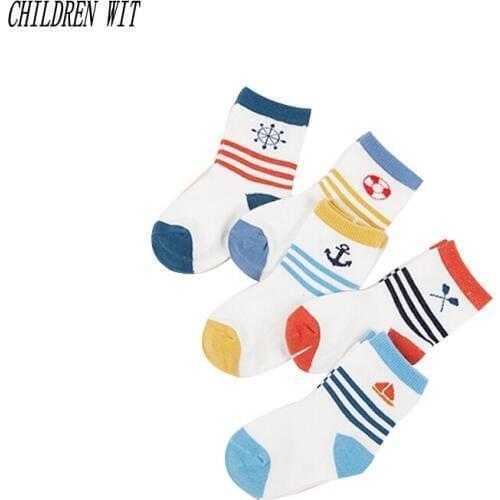 2017 autumn winter new children socks 1-12 year naval style cotton cartoon children socks in the tube baby socks 5 pairs / lot