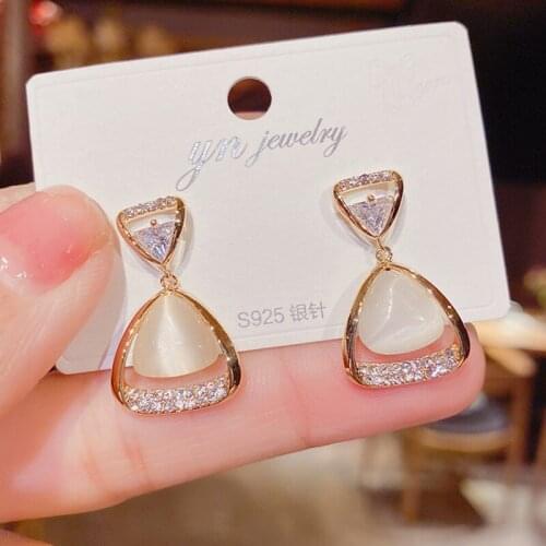 2020 New Trendy Opal Stone Flower Stud Earrings For Women Fashion Jewelry Micro Pave Zircon Square Brincos