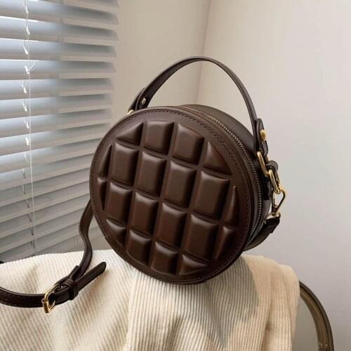 2020 Womens Fashion Chocolate Biscuit Leather Round Designer Messenger Bag PU Leather Shoulder Bag Ladies Mini Small Handbag