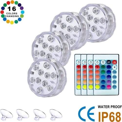 2021 10 Led Submersible Light Remote Control RGB 16 Colors for Outdoor Pond Fountain Vase Garden Swimming Underwater Pool Lamp