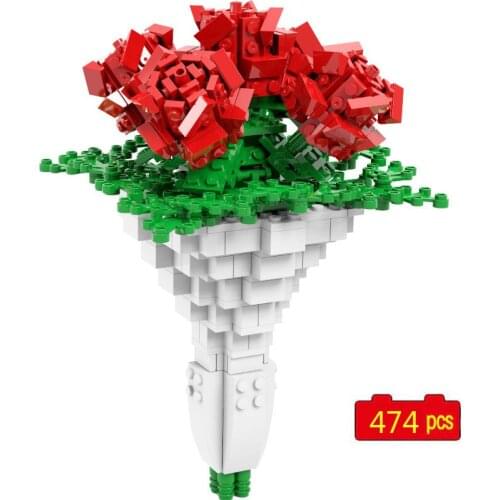 2021 Creator Series Rose Flower Desktop Decoration Valentines Day Gift DIY Model Building Blocks Bricks Toys