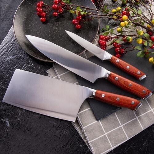 3Pcs/Set Stainless Steel Kitchen Knife Set Slicing Knife Meat Cleaver Butcher Knife Chef Knives Set Fruit Cutter Knife