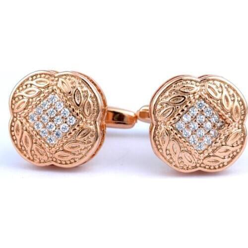 5pairs/lot Quality Rosegold Crystal Cufflinks Zircon Inlaid Hollow Design Cuffl Links Mens Wedding Jewelry Gift