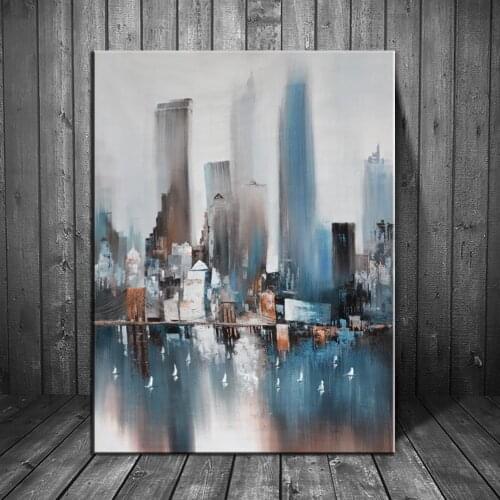 Abstract City Building Rain Boat Pictures Abstract Art Canvas Painting Modern Decoration Oil Painting Wall Picture Room Decor