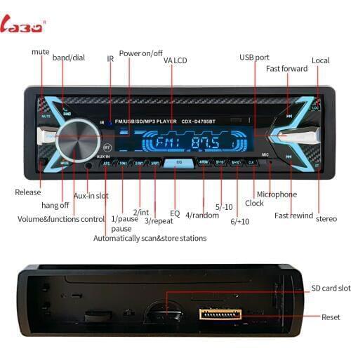 Bluetooth V3.0 Removable Stereo Autoradio Car Radio 12V In-dash 1 Din FM Aux Input Receiver SD USB MP3 MMC WMA Car audio Player