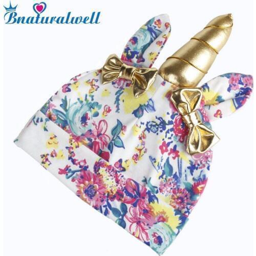 Bnaturalwell Baby Cotton Unicorn Hat Little Girls Boys Unicorn Cap Turban beanie Kids Spring Beanies Cut Flower hats H141D