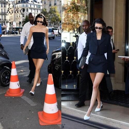 Brand Fashion Long Sleeve Blazer Jacket + Slim Dress Strapless Two Piece Set Women Suit Short Coat Breast Wrap Dresses Clothes