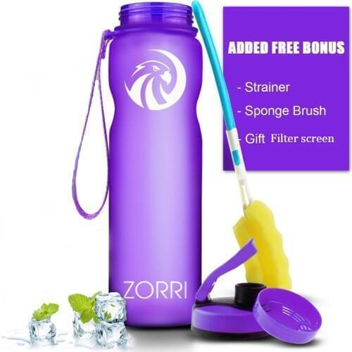 ZORRI Water Bottles Fruit Tea Sport Portable LeakProof Shaker Tritan Plastic Drinkware 600ml/800ml/1000ml BPA Free with Filter
