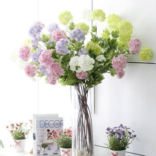 4 Heads 85cm Snowball Hydrangea Artificial Silk Flowers Wedding Christmas Living Room Decoration with Artificial Leaves A7710