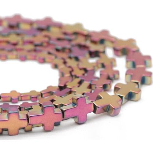 Jesus Cross Shape Rose Red 4x6/6x8/8x10MM Hematite Natural Stone Spacer Loose Beads For Jewelry Making DIY Bracelet Accessories