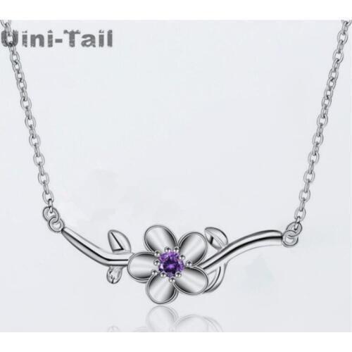 Uini-Tail hot 925 sterling silver small fresh purple flower necklace National style fashion tide high quality necklace GN251