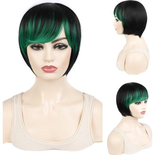 GURUILAGU Pixie Cut Straight Wigs For Black Women Purple/Pink/Blue/Red Natural Synthetic Hair Short Wig With Bangs Bob Wig