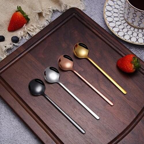 2 PCS 304 stainless steel small round coffee spoon ice drink stirring spoon thickened titanium plating ice round creative scoop