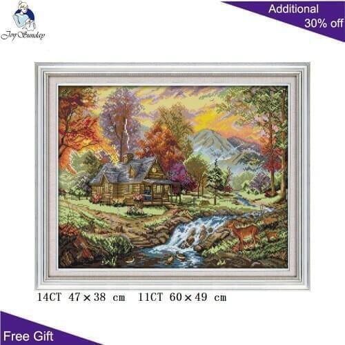 Joy Sunday Beautiful Villa Needlework F919 14CT 11CT Counted and Stamped Home Decor Holiday Villa Embroidery Cross Stitch kits