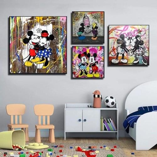 Disney Anime Canvas Painting Love Life Mickey Minnie Posters and Prints Wall Art Pictures for Kids Living Home Room Decoration