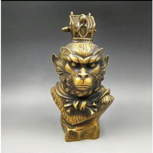 China Hand Carved Bronze Folk Sun Wu Kong Monkey King Head Bust Sculpture Statue