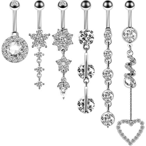 Fashion Stainless Steel Pendant Navel Rings Sexy Dangling Navel Belly Button Ring Oreja 14G Crystal Belly Piercing Jewelry