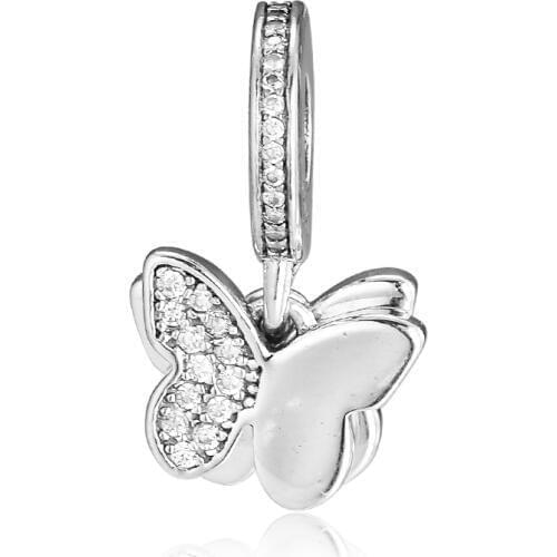 Fluttering Butterflies Charm Fits Pandora Bracelet 925 Sterling Silver Clear CZ Beads for Women DIY Jewelry Making Wholesale