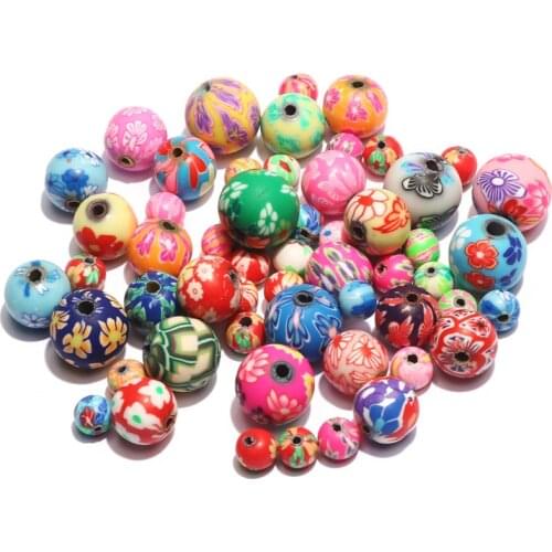 6/8/10/12mm Round Polymer Clay Beads Mixed Flower Pattern Printing Loose Spacer Beads for Jewelry Making Diy Necklace Bracelet