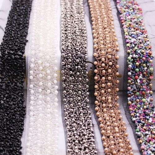 10yards White Black Champagne Grey Beaded Lace Ribbon Trim Fabric DIY Embroidered Collar Decoration Lace For Sewing Material