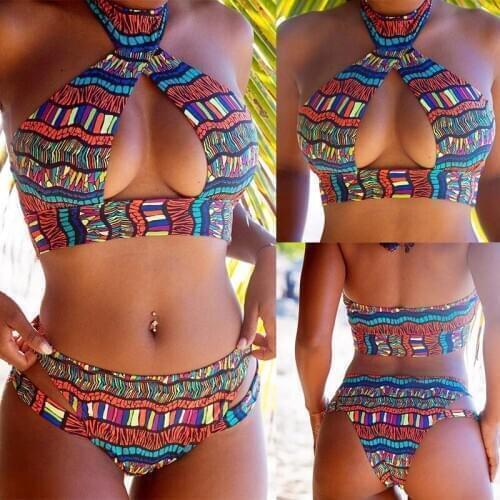 Summer Hot Sale New Women Boho Sexy Floral Printed Bikini Set Push Up Padded Bra Swimwear Lady Swimsuit Bathing Suit Beachwear