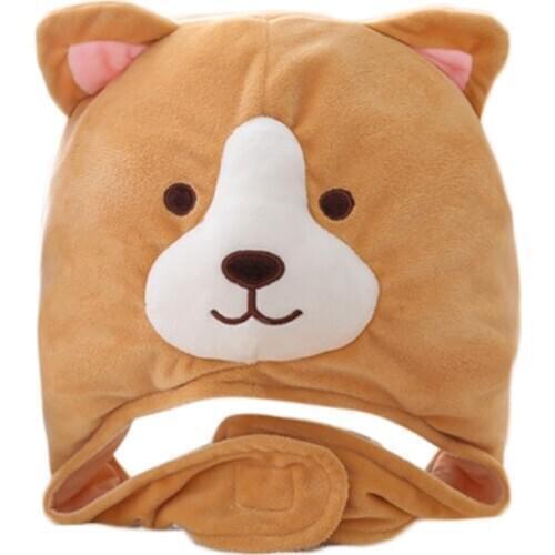 Cute Corgi Dog Plush Hat Funny Animal Stuffed Toys Headgear Soft Warm Cap Anime Cosplay Costume Party Photo Props