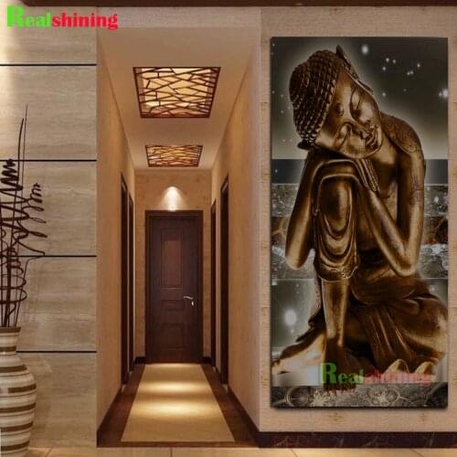 5D Diy Diamond Painting Full Square Drill Mosaic Brown Buddha Zen Stones Embroidery Cross Stitch Large Entrance Decoration N2160