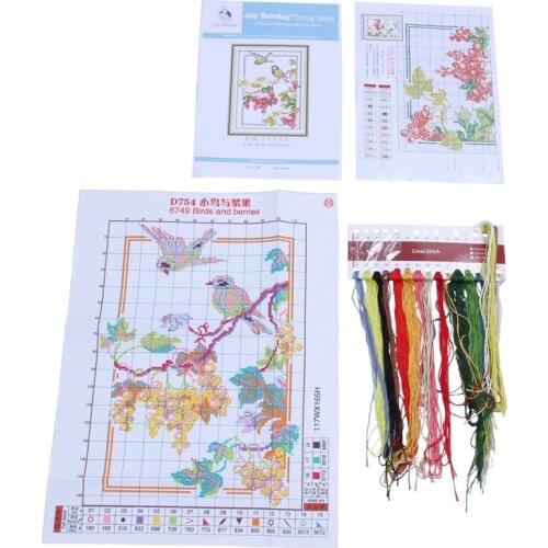 DIY hand count number stitch embroidery 11CT printing bird and berry pattern cross stitch 36 * 47 cm home decoration