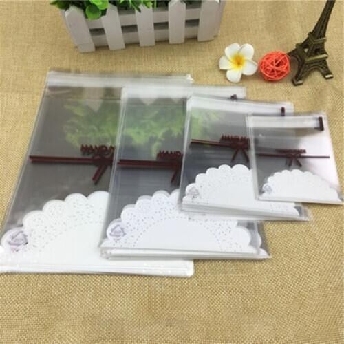 12X16/7x7/10x10cm 50PCS Cute Bow Plastic Bag Wedding Birthday Cookie Candy Gift Packaging Bags OPP Self Adhesive Party