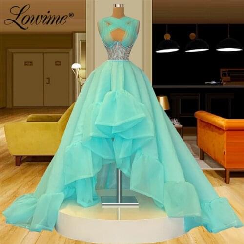 High Low Tulle Party Dresses For Weddings Vestidos Arabic Long Evening Gowns Robes Plus Size Celebrity Dress Prom Dress