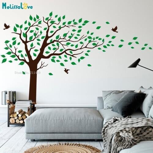 Simple and Chic Tree Wall Decals With Birds Leaves Nature Giant For Nursery Home Vinyl Decor Removable Murals YT5813