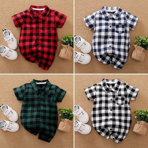 Prowow Newborn Baby Boy Girl Clothes Plaid Babys Romper Jumpsuit Summer Infant Clothing Sleepwear For Newborns Pajamas