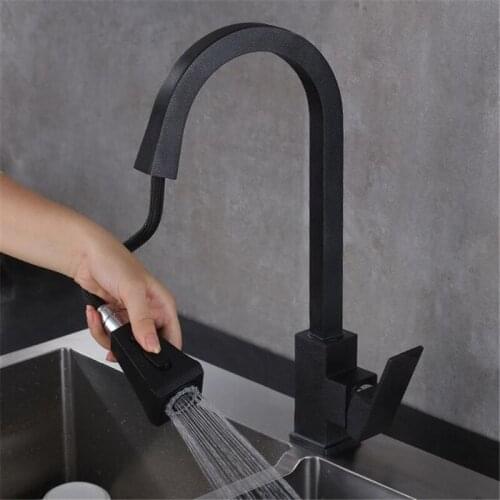 Kitchen Sink Faucets Total Brass Pull Out/Down Mixer Tap Single Handle Hot & Cold Kitchen Crane Tap Black/Chrome Rotating Faucet
