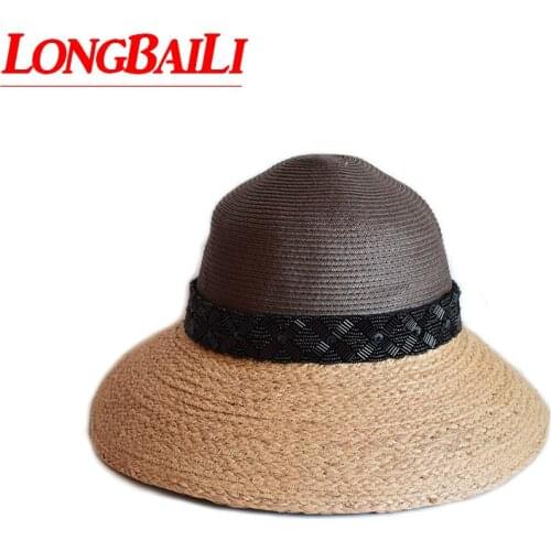 LongBaiLi Summer Patchworked Raffia Straw Sun Hat For Women Wide Brim Beach Hat SWDS143