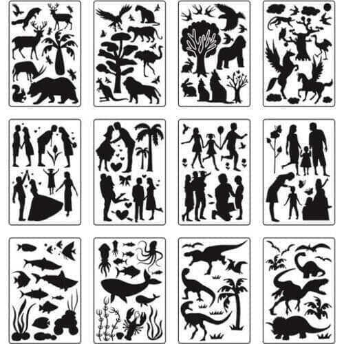 12pc Stencils For Decor Painting Template DIY Scrapbooking Album Embossing Bullet Journal Accessories Craft Templates Reusable
