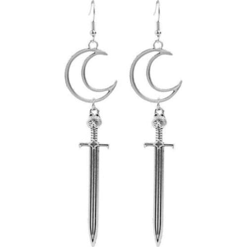 Gothic Witch Vintage Crescent Moon Cat Sword Dangle Earrings Charm Personality Jewelry New Fashion Party Gift for Women