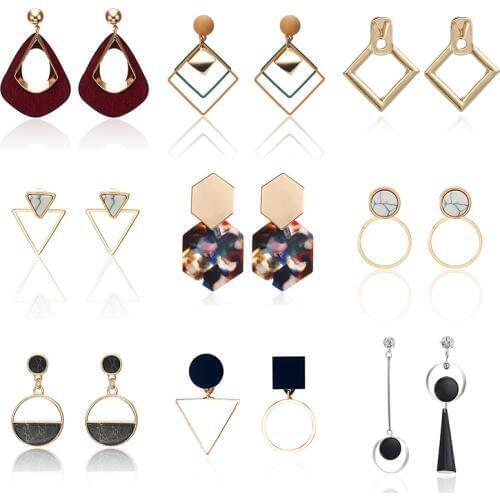 Vintage Acrylic Statement Drop Earrings for Women 2020 Fashion Jewelry Korean Metal Geometric Gold Color Hanging Dangle Earring