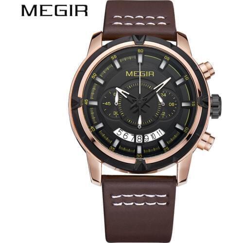 Military Chronograph MEGIR Sports Casual Watch Men Waterproof Watches Mens Top Luxury Relojes Hombre Leather Strap Male Clock