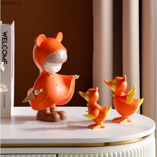 WDDSXXJSL Nordic creative color Girl and duck ornaments handmade resin crafts home living room desktop resin ornaments