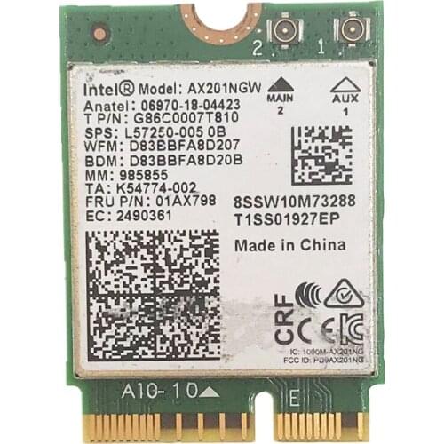 Wi-Fi 6 Intel AX201 M.2 Key E CNVio 2 Wifi Card Dual Band 3000Mbps Wireless Bluetooth 5.0 2.4Ghz/5Ghz 802.11ac/ax AX201NGW
