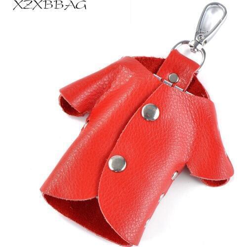 XZXBBAG Split Leather Clothing Shape Key Organizer Bag Cute Casual Keychain Hasp Key Holder Case Color Key Pouch Cover Wallet